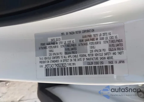 2021 Mazda Cx-9 Touring from USA, damaged, VIN JM3TCACY7M0523623